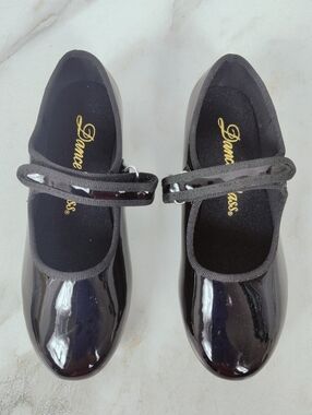 Dance Class Girls' Black Patent Mary Jane Tap Dance Shoes, Sz 13.5